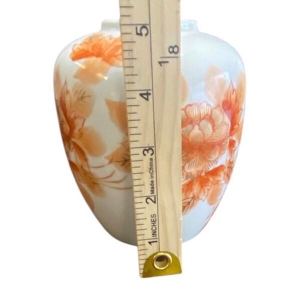 Vintage Porcelain Ginger Jar Vase with Orange Floral Design – 6" Tall - Picture 3 of 5